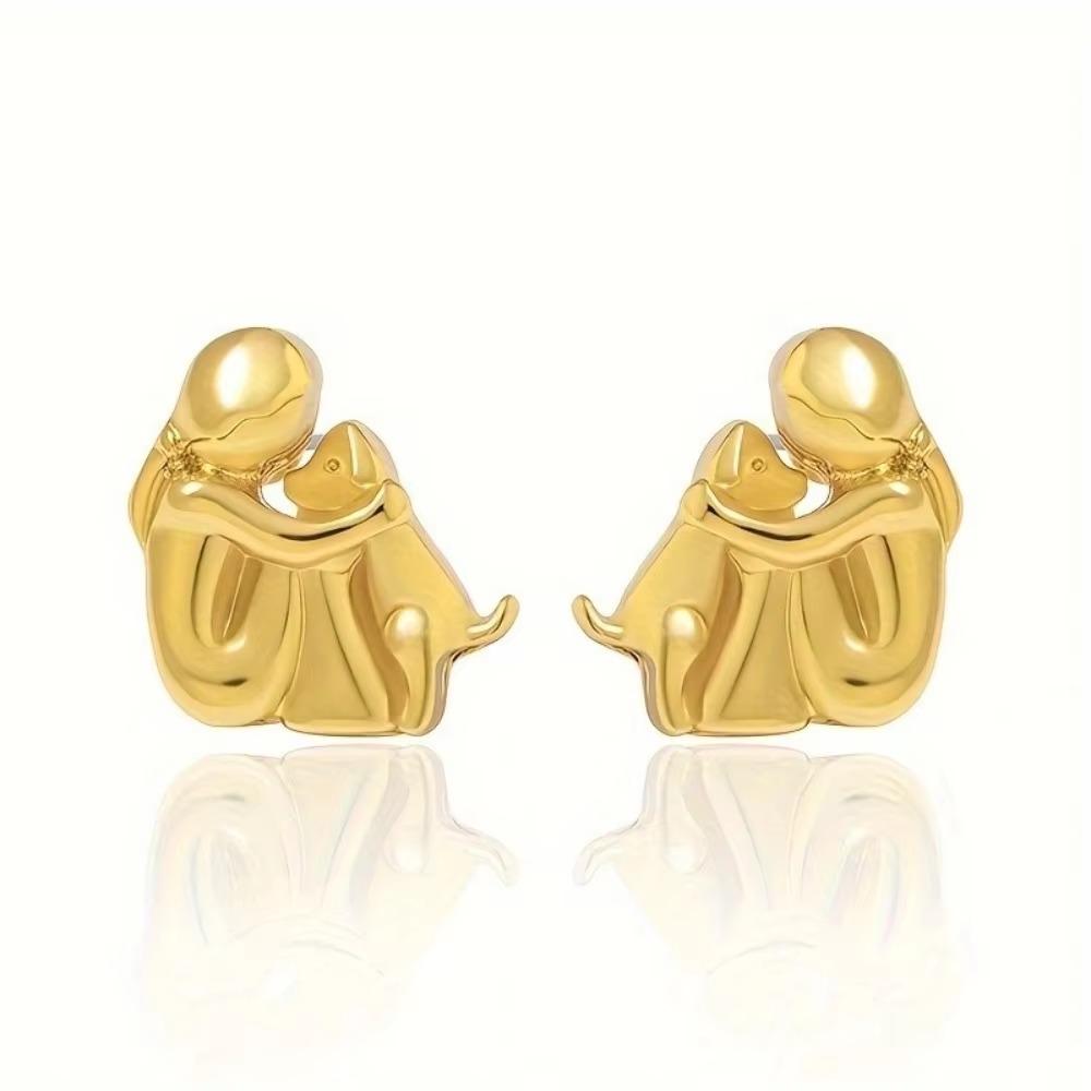 Personality Stainless Steel Little Girl Ang Dog Hug Pendant Necklace for Women Cute Charm Cartoon Christmas Friendship Jewelry