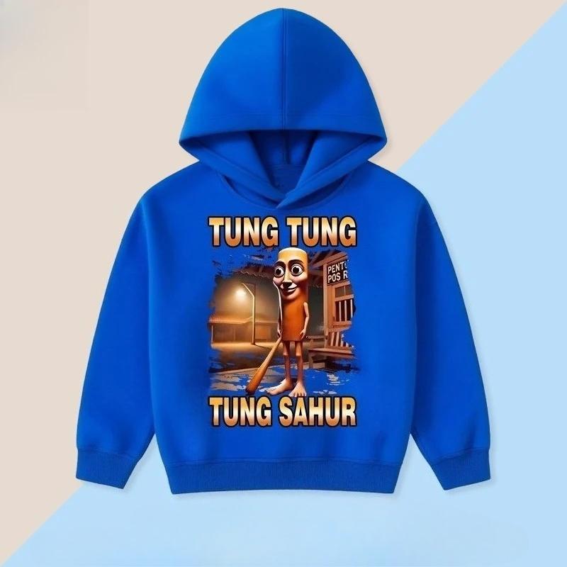 Fall Winter Kids Cartoon Children Hoodie Fun Classic Mountains Seas Tung Tung Tung Sahur Print Warm Hooded Sweatshirts