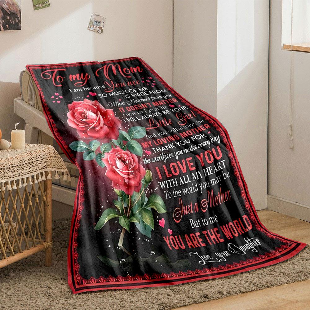Rose Print Letter For Mom Red Rose, Warm Letter Blanket for Livingroom Couch lunch break Soft throw for Friend's festival Gift