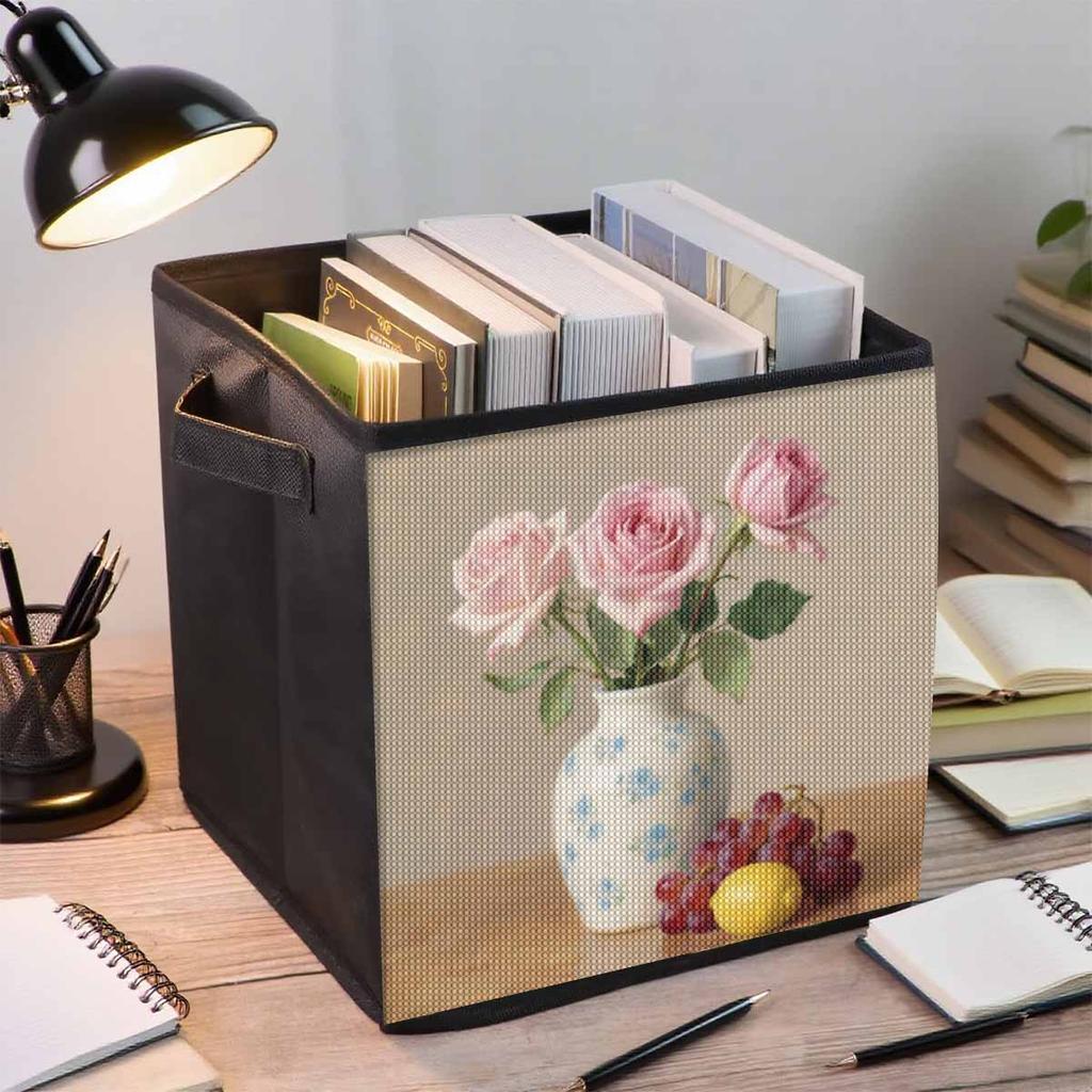 Die Blumen in der Vase 5D Diamantmalerei Aufbewahrungskorb Vollrunde Bohrer Mosaik Diamantstickerei Kreuzstichsets Heimdeko Heimdeko