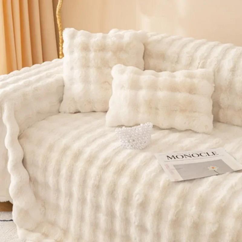 Luxury  Imitation Rabbit Plush Sofa Towel Winter Warm Fluffy Throw Blanket Super Soft Smooth Thicken Velvet Sofa Cover