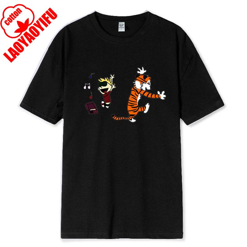 Vintage 90s Calvin Hobbes Tshirt Comic Strip Kawaii Friend Clothes Men Women Simple Casual Fashion Tees High Quality Cotton Tops