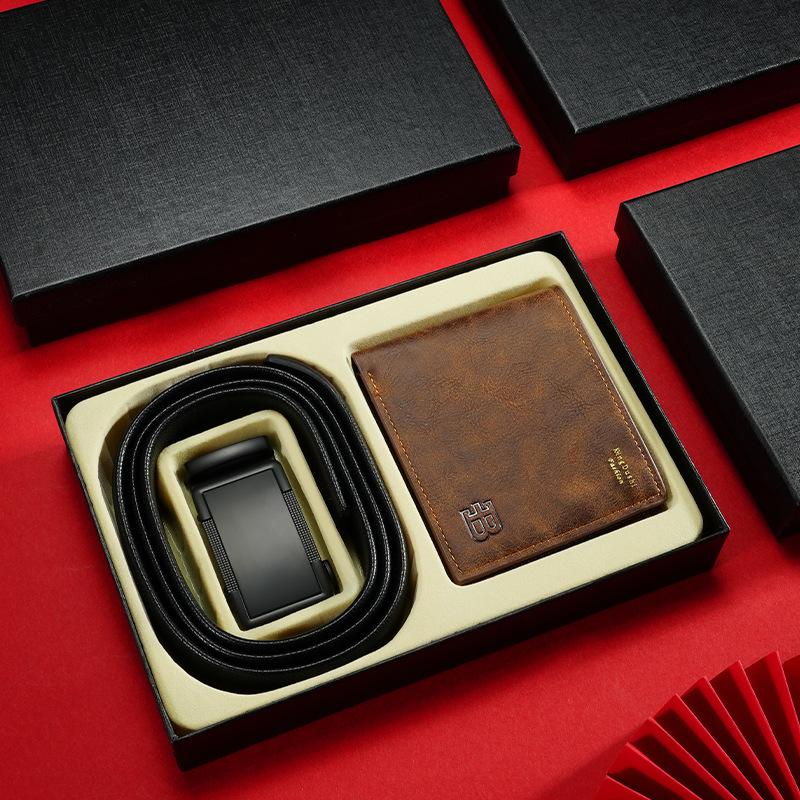 Gift Box Set Men'S Belt Wallet Combination Set Automatic Buckle Belt Wallet High-End Gift Box Gift