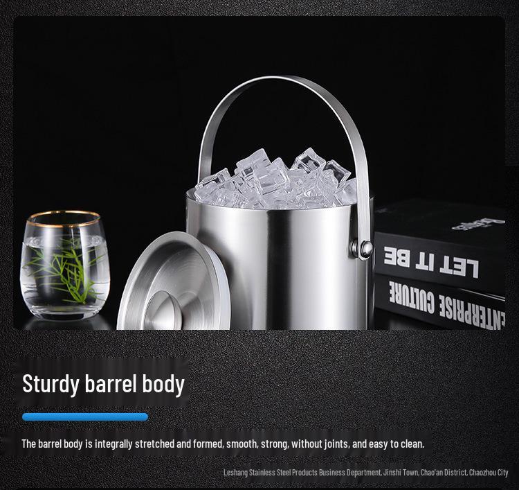 Stainless Steel Double-Layer Ice Bucket with Handle and Lid for Champagne, Wine, or Bar Use