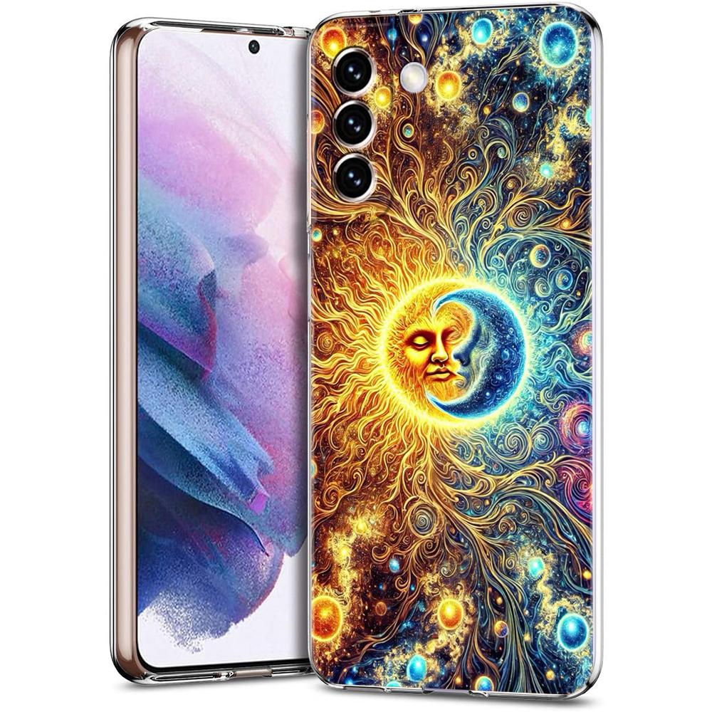 Transparent Phone Case Cover for Samsung Galaxy S25 S24 S23 S22 S20 S21 FE Ultra S24 S23 S10 S10E Plus 5G Sun Moon Stars Pattern