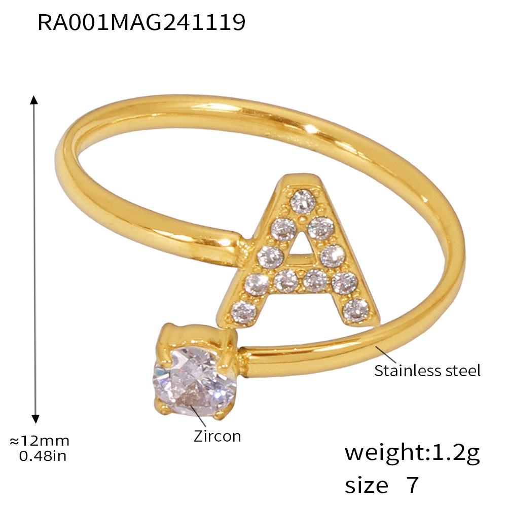 Qiong Yao 26-Letter Zircon Inlaid Jewelry Set: Gold-Plated Titanium Steel Necklace, Bracelet, Ring, and Stud Earrings.