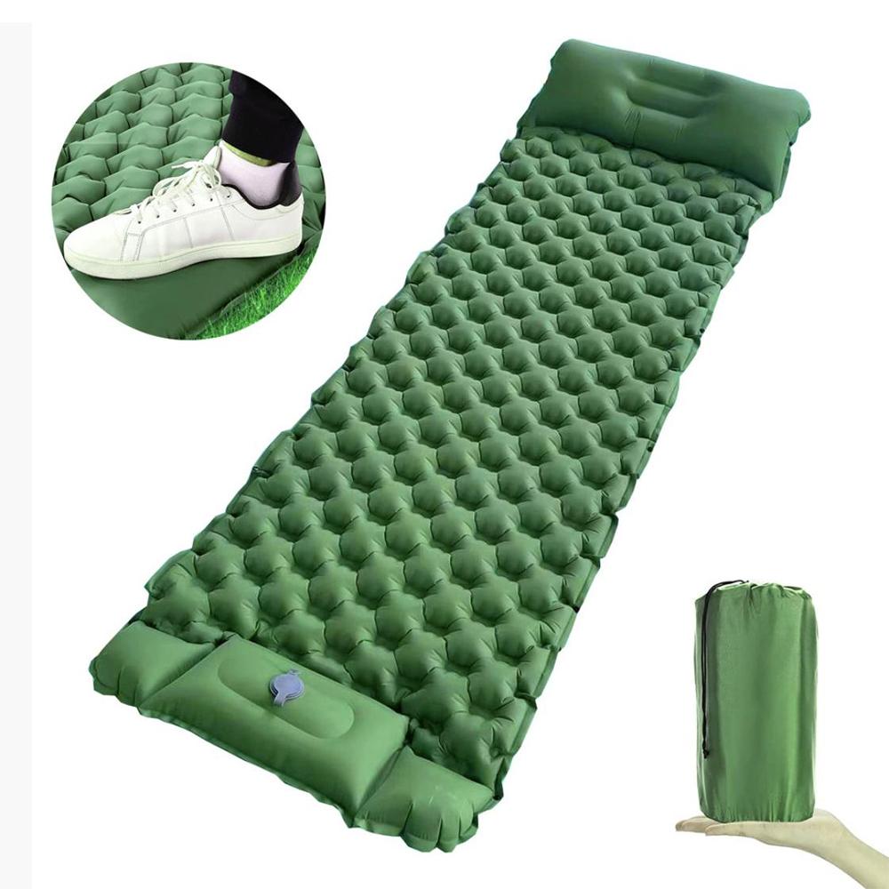 Camping Sleeping Pad Ultralight Camping Mat with Pillow Built-in Foot Pump Inflatable Sleeping Pads for Camping