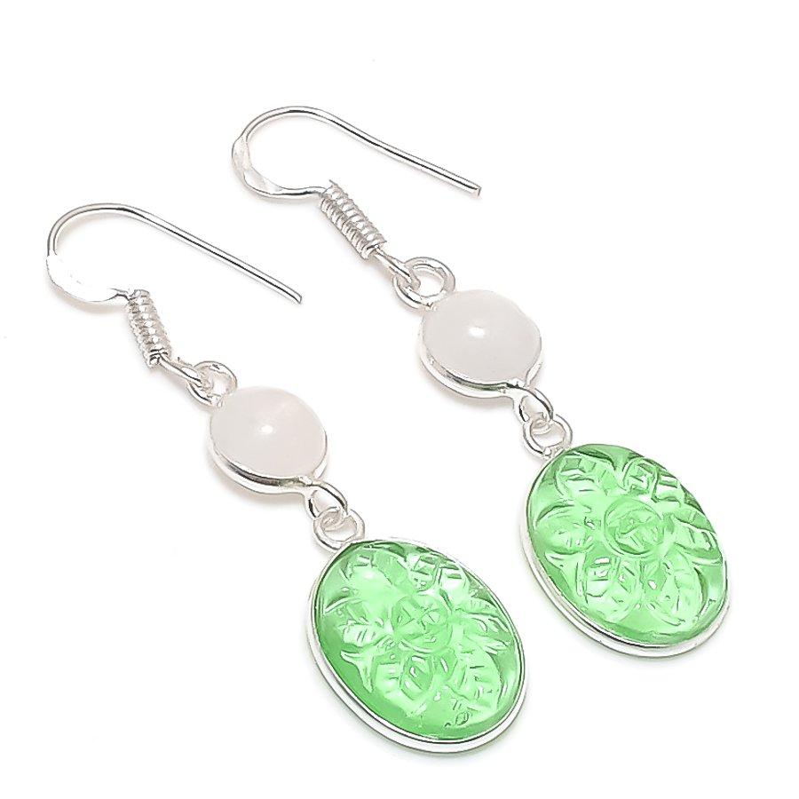 

Natural Tsavorite, Moonstone 925 Sterling Silver Jewelry Earring 1.97 r8H22