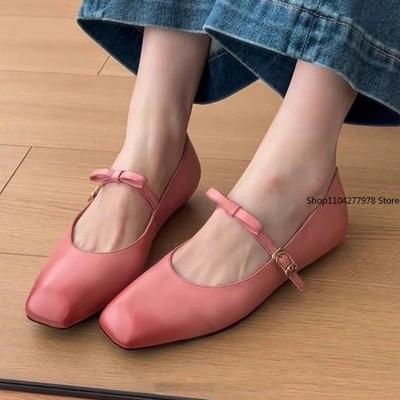 Moda 2025 Verano Zapatos Planos para Mujer Zapatos de Barco Rosas Punta Cuadrada Zapatos Planos sin Cordones para Mujer Zapatos de Ballet Cómodos con Lazo Sandalias para Mujer