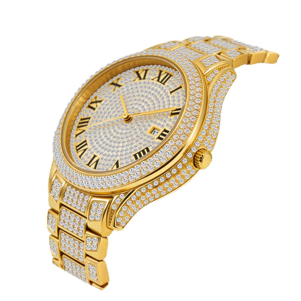 Herren Bling Uhr Vollkristall Zinklegierung Armband Täglich Wasserdicht Luxus Hip Hop Quarz Armbanduhren