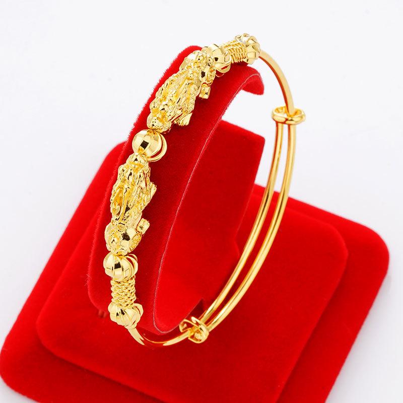 Elegant Chinese Style Electroplated Double Pixiu Bracelet - Women's Classic Luck-Turning Push-Pull Jewelry