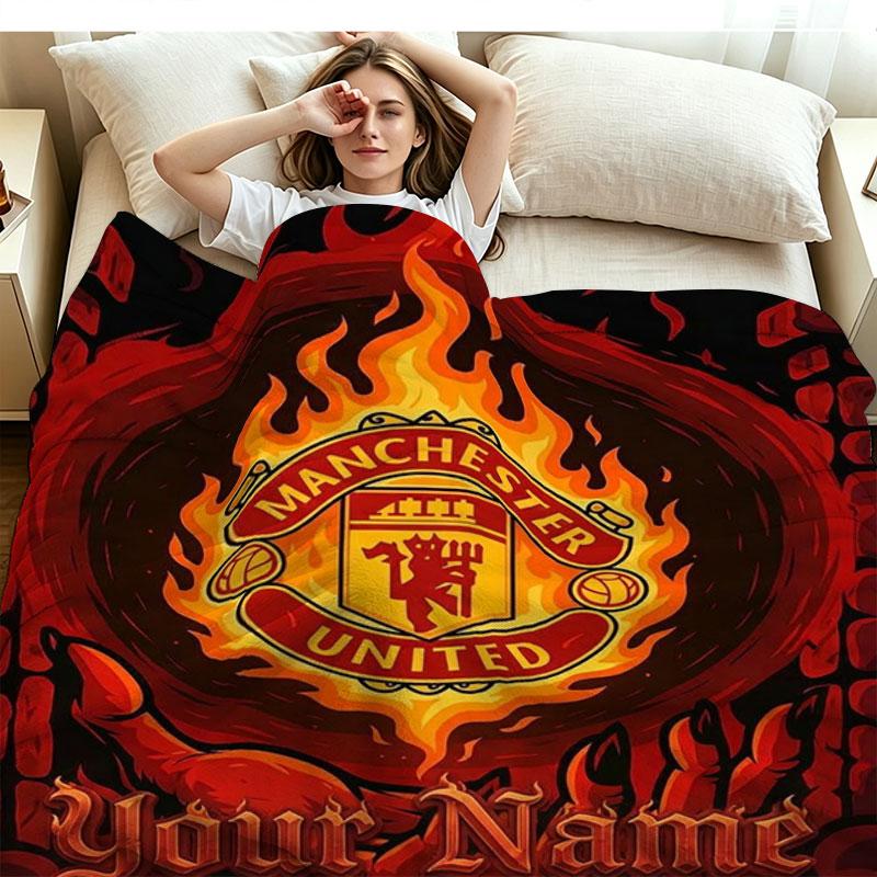 1PC Manchester United F Custom Name Patterned Flannel Blanket Suitable For All Seasons for Home Decor Warmth and Comfort Gifts Holiday Present