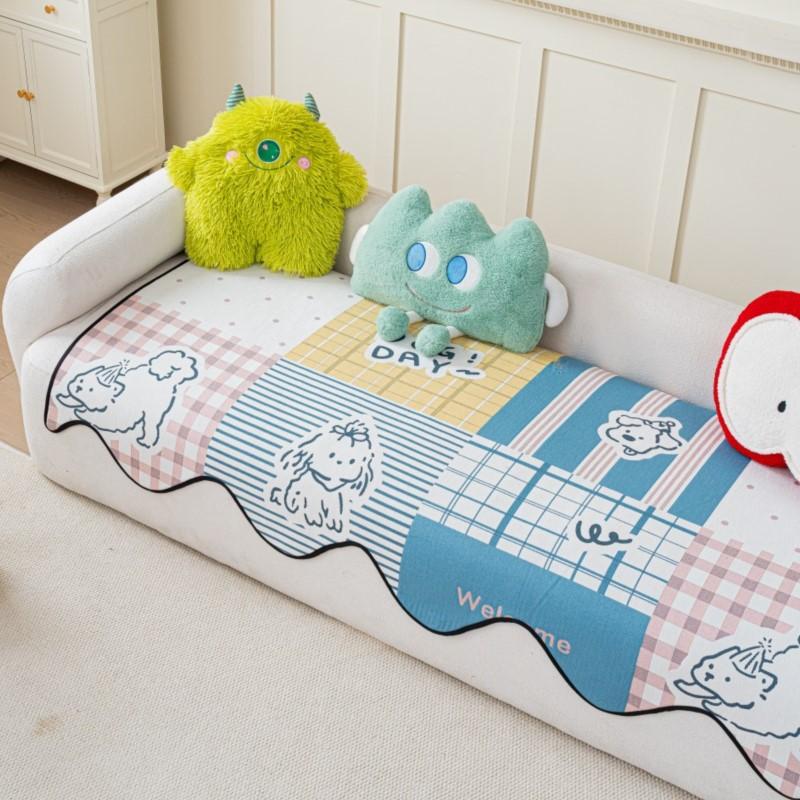 Dog Pattern Couch Cushion Special-shaped Edges All-weather Thicken Anti-Slip Loveseat Blanket Wrap Light Plush Patterned Settee Shield Mats