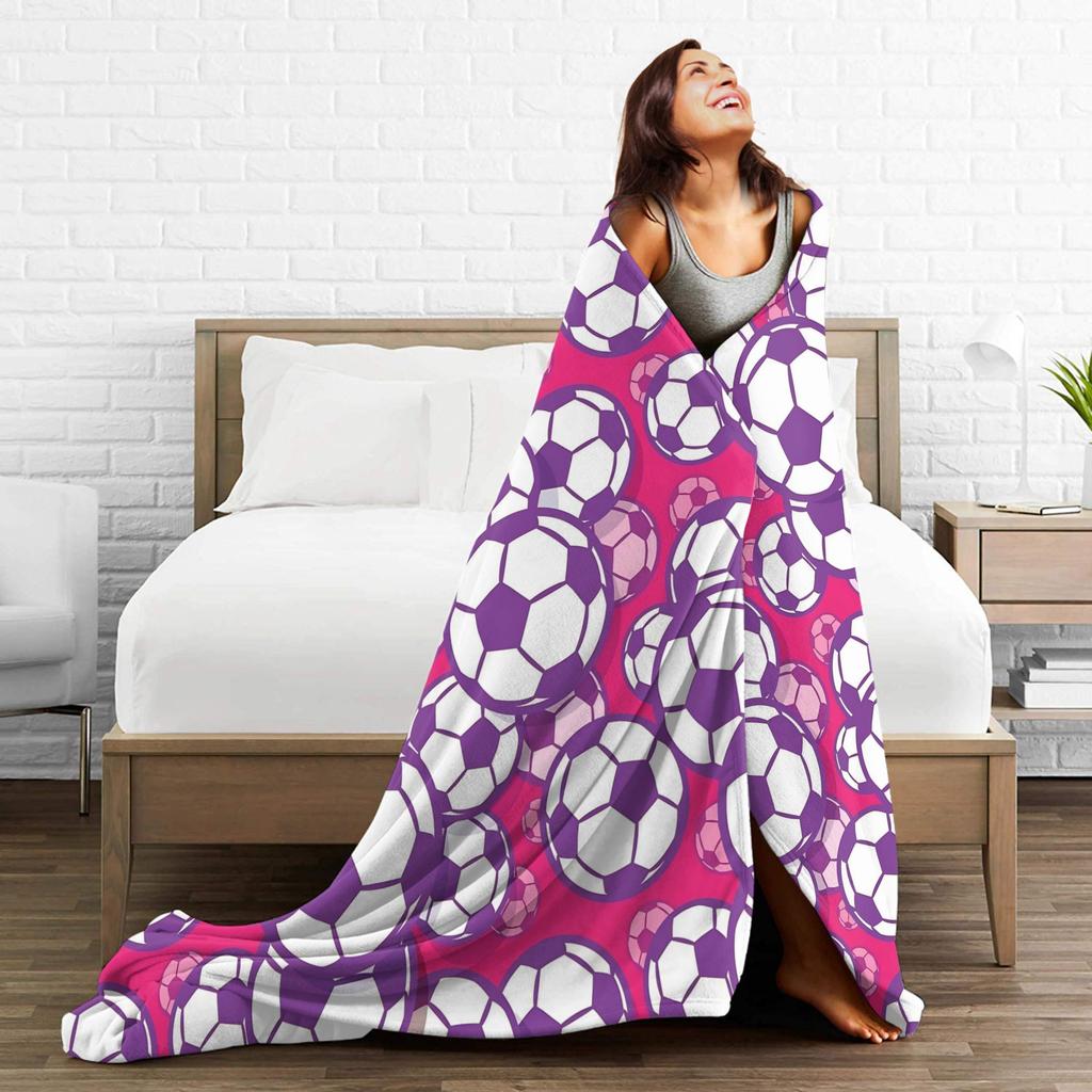 Super Warm BlanketGirls Boys Airplane Travel Soccer Ball Balls Pattern Pink Football Sport Throw Blanket Flannel Bedspread