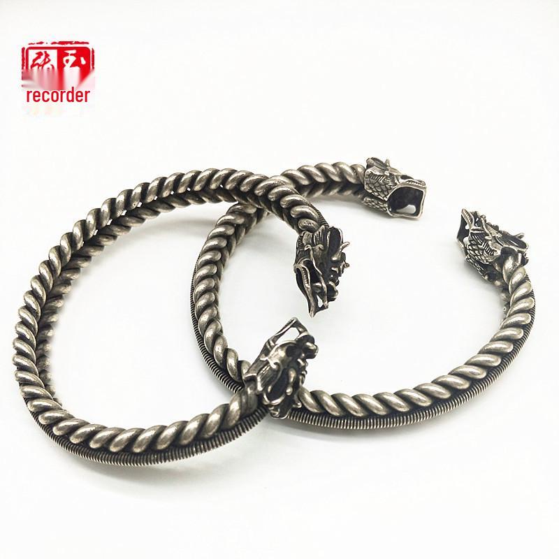 Retro Unisex Dragon Head Tibetan Silver Bracelet SZ4206