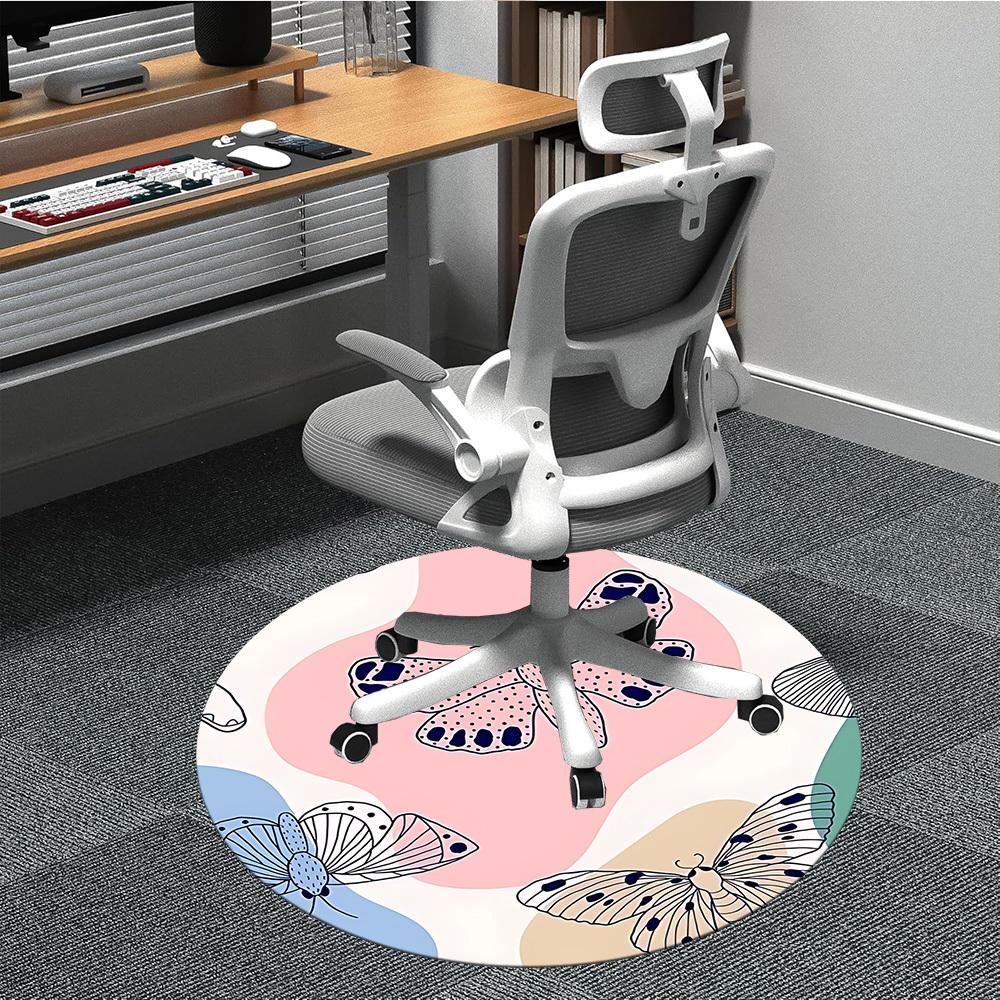 1pc Butterfly Print Office Round Rug, Non-slip, Soft and Durable Office Rug for Interior Decoration, Perfect for Office, Beautiful Decoration Yy260312