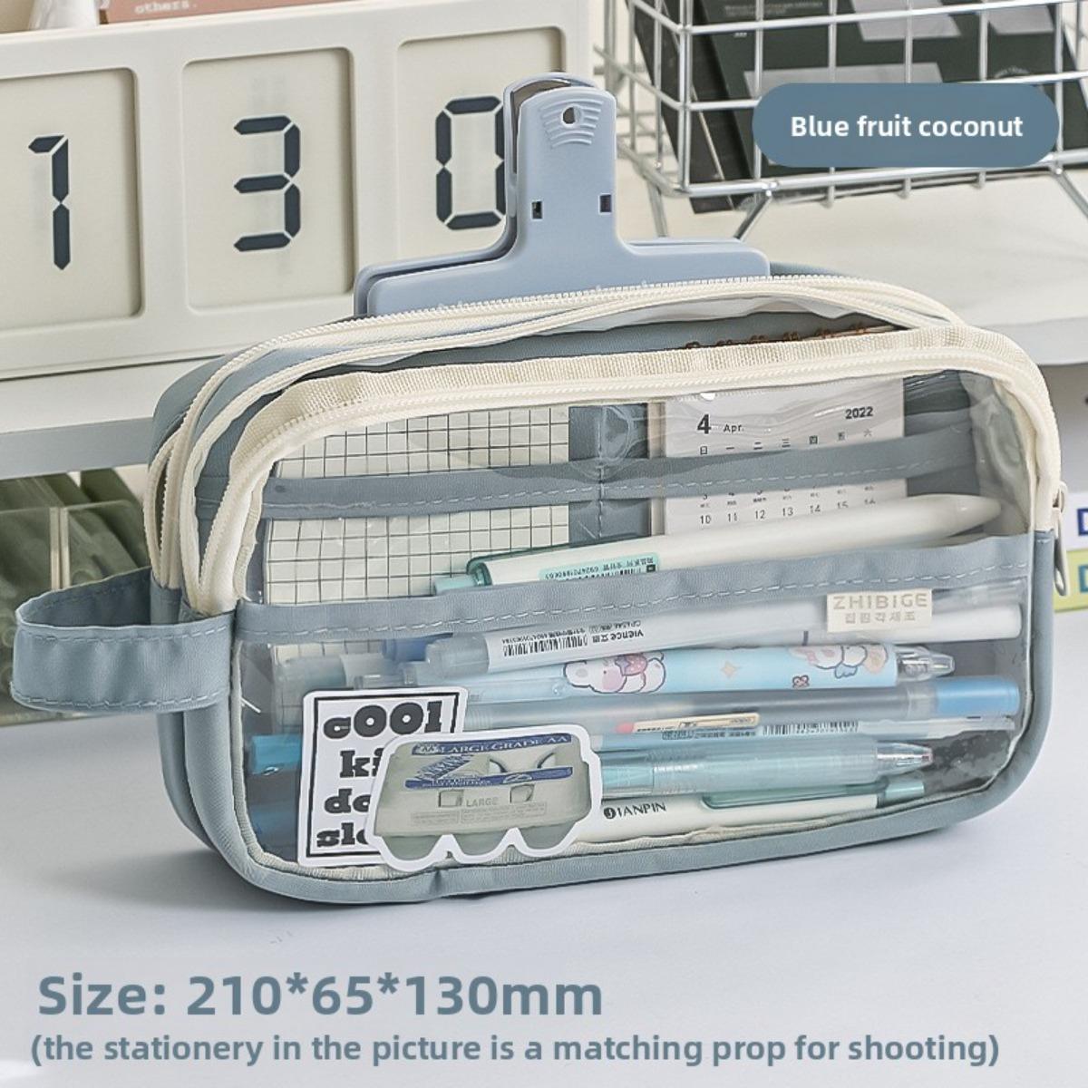 

Large Capacity Transparent Pencil Case for Girls, Elementary School Students, Simple Stationery Bag for Primary and Secondary School Students синій