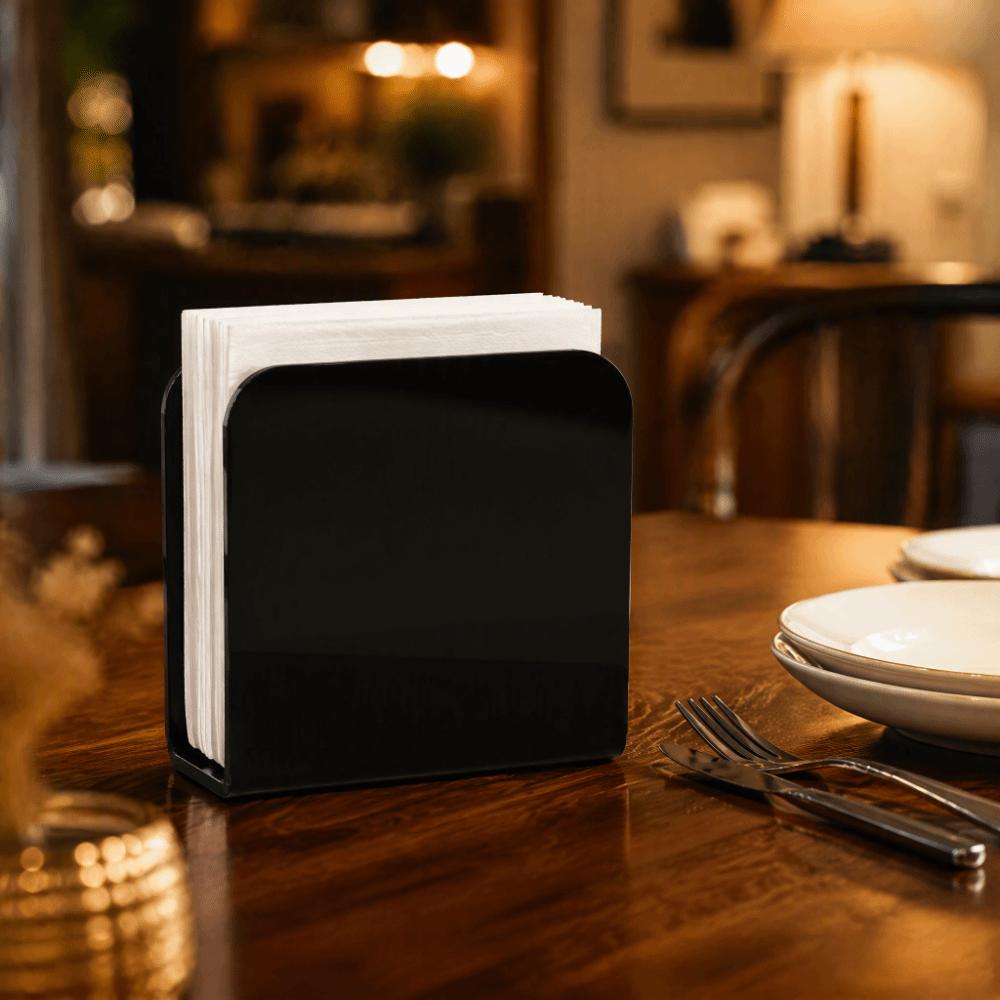 Black Upright Holder 5.1*5.1*2.2in Kitchen Rack Napkin Holder  For Cloth & Paper Napkins