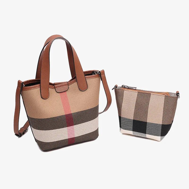 Classic Plaid Women's Bag Is A High-end Handbag Made of High-quality Canvas and Cowhide