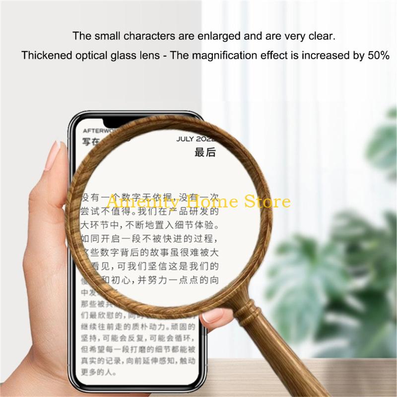 F26C Aspherical Lens 10X Magnifier with Retro Wooden Handle Not Fatigue Magnifying Glass for Detailed Observation Home Decors