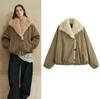 Spot European and American style winter new women's fashion hair lapel horn buckle cotton clothes women's winter