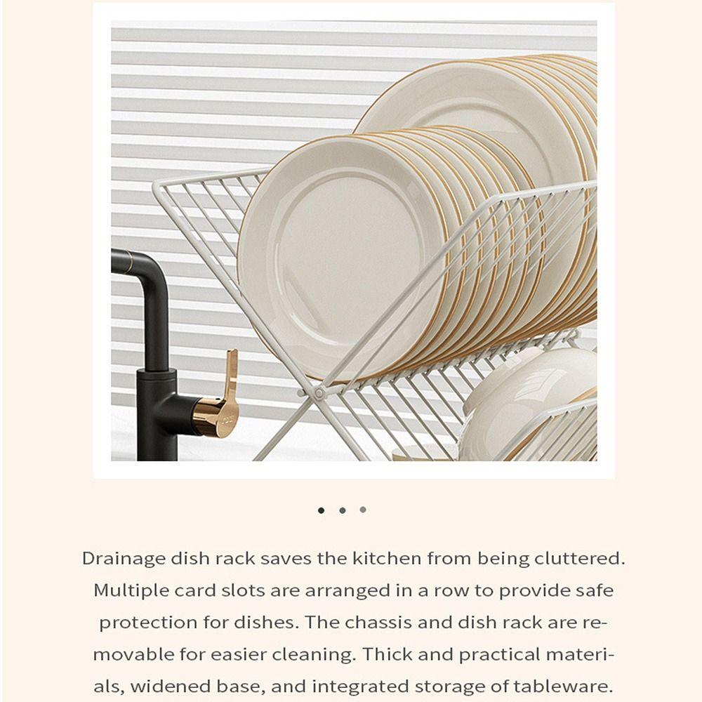 2 Tier Countertop Dish Drainer Non-slip Kitchen Tableware Holder Plate Drying Shelf Home