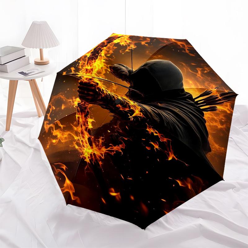 

1pc Flaming Archery: Fiery Warrior with Bow and Arrow Umbrella with Plastic Handle,Compact & Stylish,Cartoon Pattern,Outdoor UmbrellaPT439