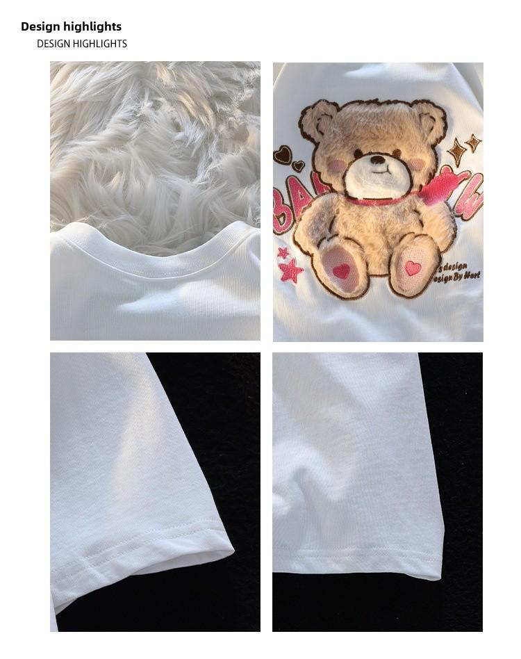 Women's Loose Retro American Bear T-Shirt - Short-Sleeve, Cute Niche Summer Top