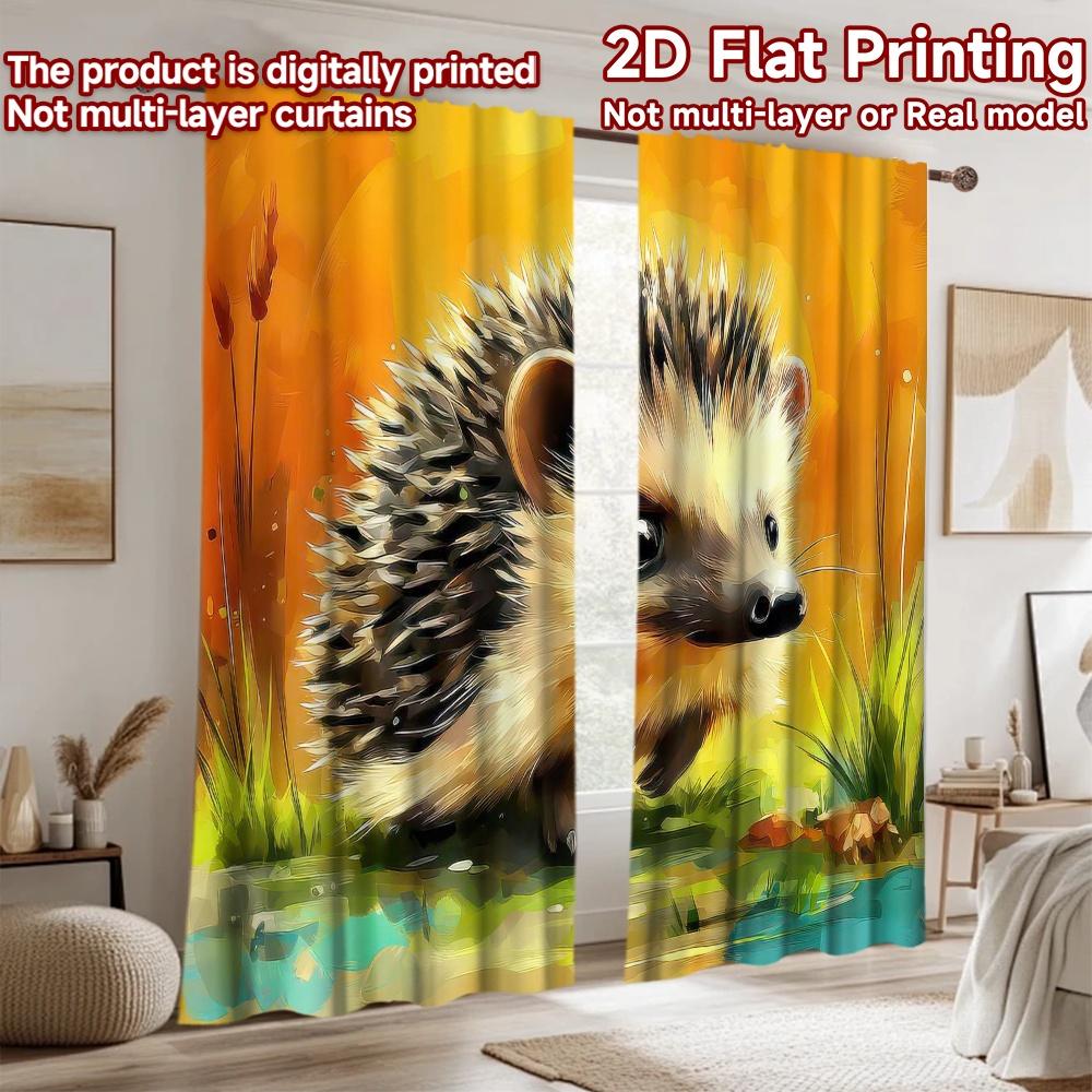 2D flat Photography Backdrop Scene Tapestry Cute Hedgehog in Field 100% Polyester Festive Holiday for Suitable for parties