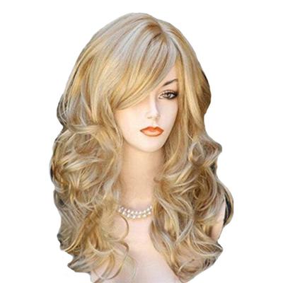Women Long Curly Wig with Bangs Natural Looking Heat Resistant High Temperature Fiber