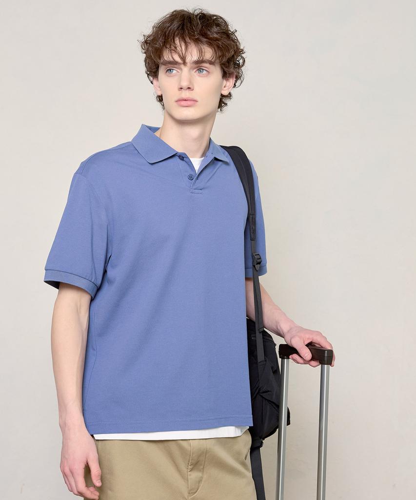 BASIC HOUSE Uni Semi-Overfit Pique Polo Shirt Dark Blue Lyts3104