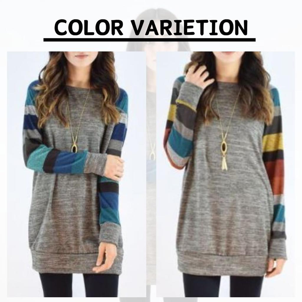 Long Sleeve Striped Knit Tunic for Long Striped Knit Ladies Large Size [RED RAY] Women, Sleeve, Tunic, Tops, T-shirt, T-shirt, Shirt, Large, (JP,