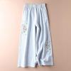 Women's Summer Thin Retro Ethnic Style Cotton and Linen Casual Pants Embroidered Comfortable Wide-legged Pants Nine Pants