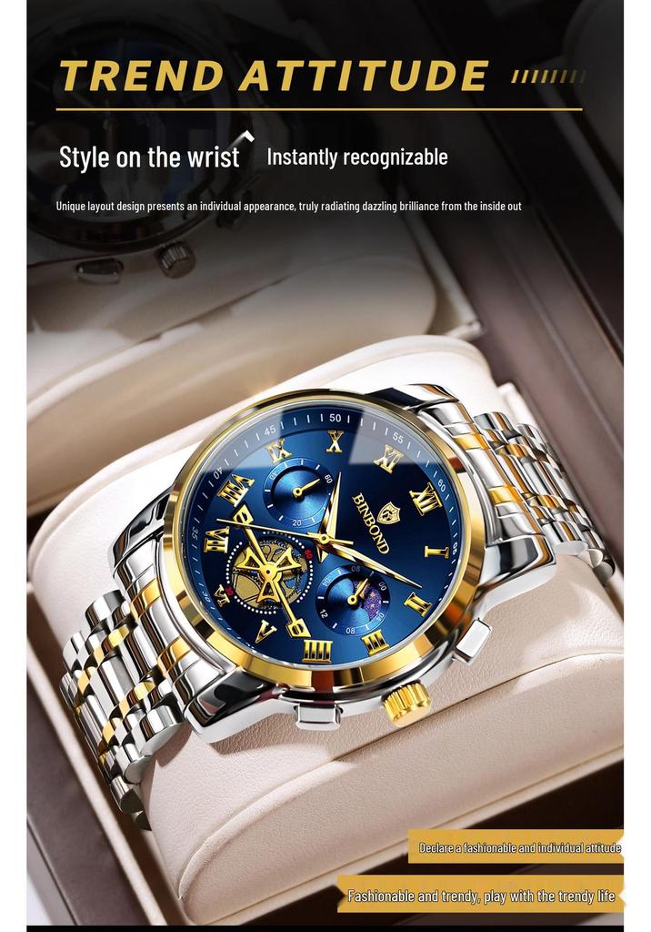 Binbang Luminous Skeleton Waterproof Quartz Men's Watch