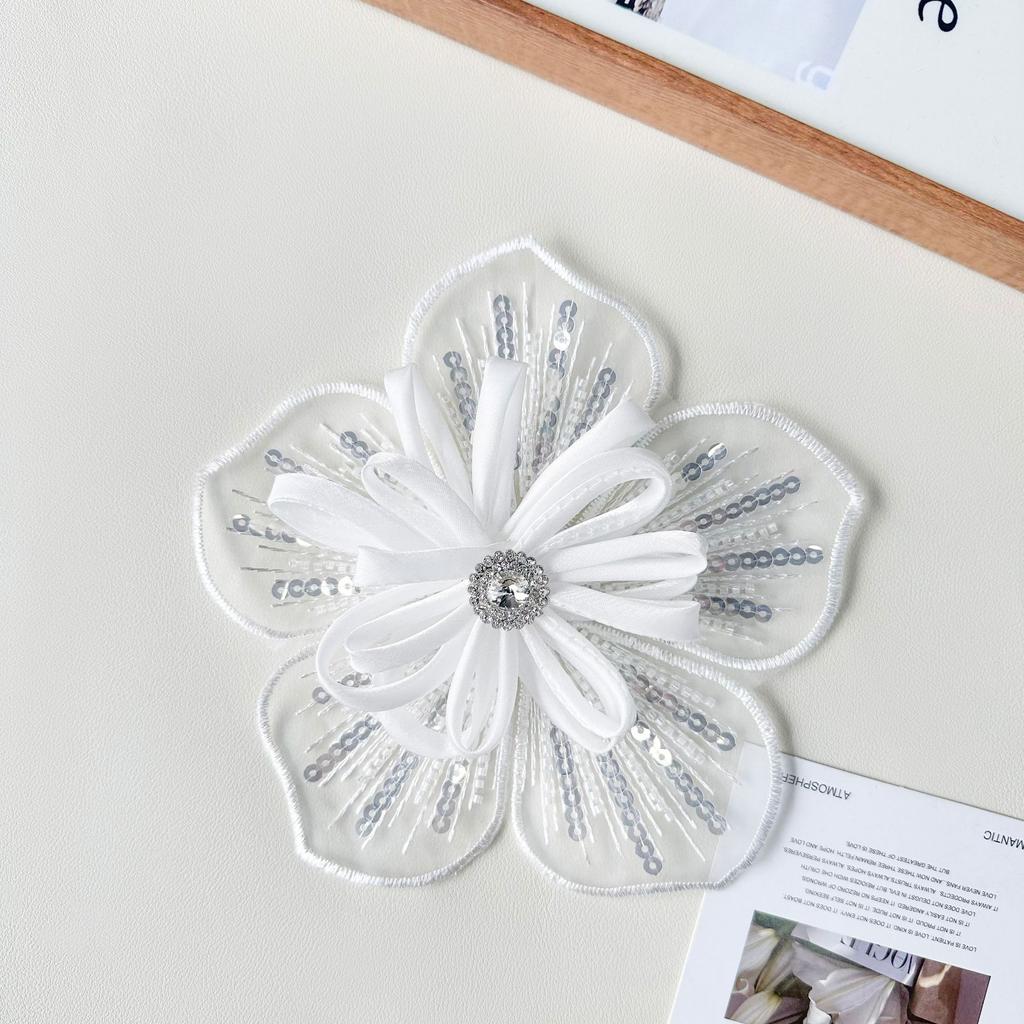 White Organza Beads Three-Dimensional Flower Clothing Hair Accessories Headgear Dress Wedding Dress Decoration Corsage Cloth Sticker Accessories