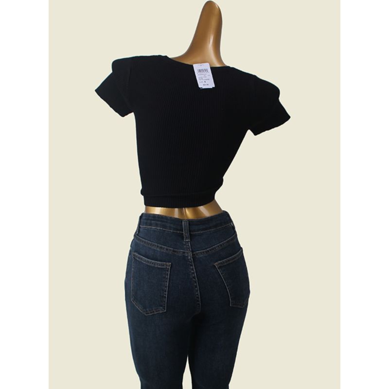 Sexy Hollow Sexy Knitting T-shirt Foreign Trade Original Order Short Sleeve Bare Midriff High Waist Niche Top