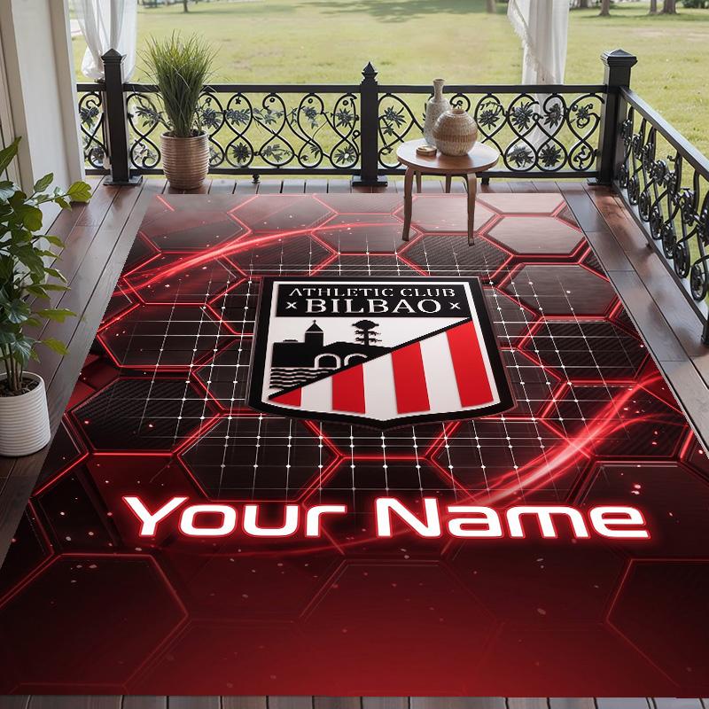 Custom Text Printed Rug Athletic Bilbao FC Non Slip Floor Carpet For Home Room Decor