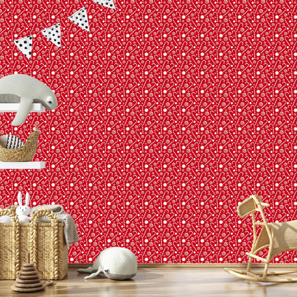 Christmas wallpaper mint red and coral motifs 50x1000