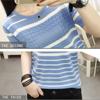 Ice Silk Sweater Girls Thin Short-sleeved Hollow Top Summer Loose Striped T-shirt Fashion and Elegant