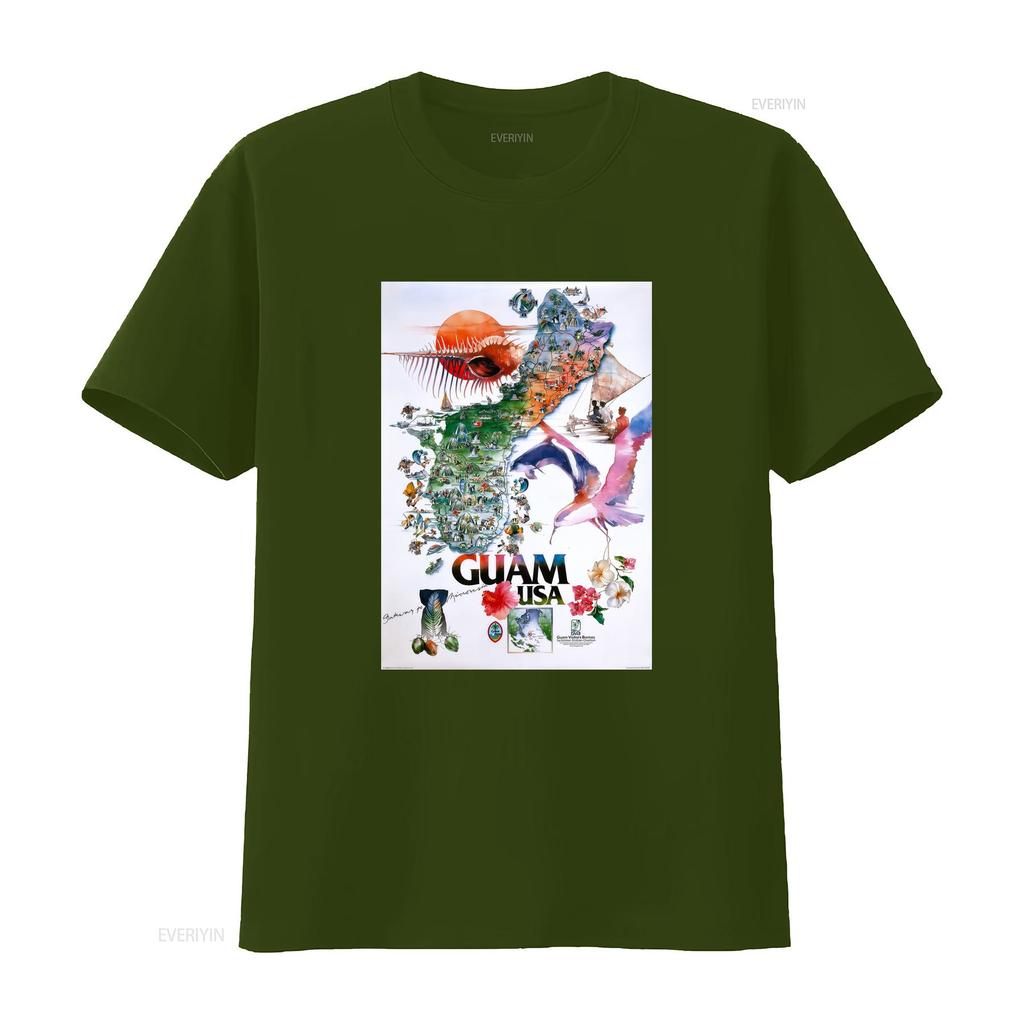 Retro Watercolor Guam Tropical Island Travel Print Casual T Shirt Vintage Washed Streetwear Fashion Breathable Stylish