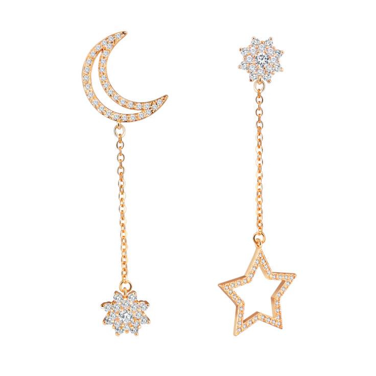 European  American Fashion Asymmetrical Star Rhinestone Crystal Stud Earrings