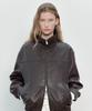 Themargot Semi Oversized Leather Jacket (Brown)