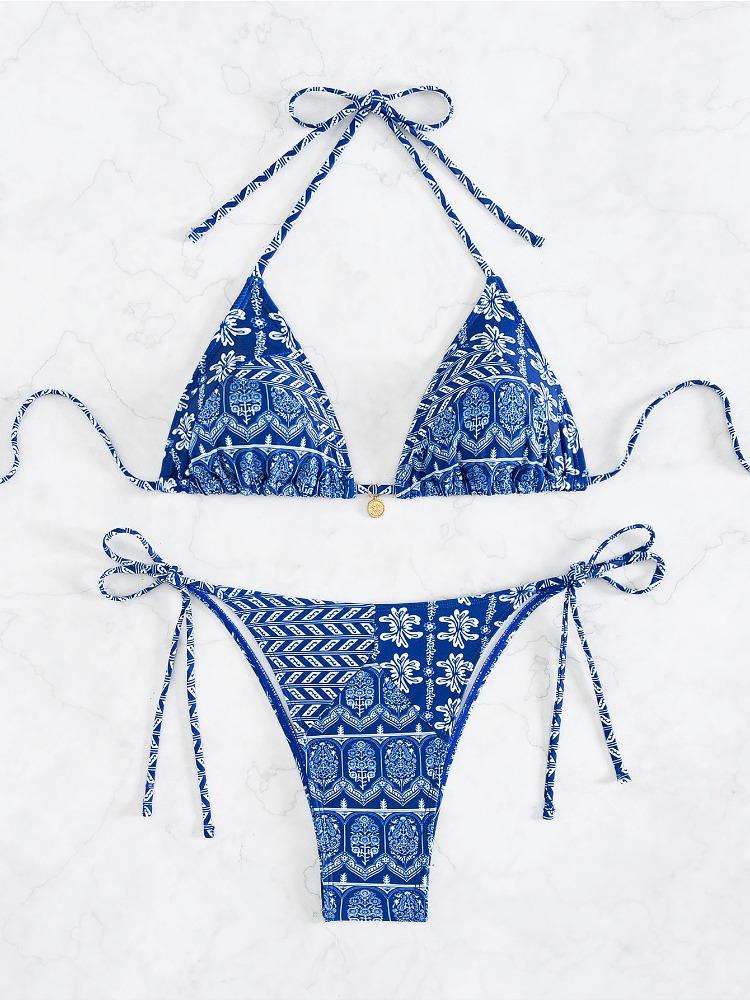 Printed Tie Side Sexy Two Piece Bikini Swimsuit Elegant Fashion For Beach Vacation