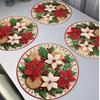 4-Piece Christmas Poinsettia Dinner Placemat Set Holiday Gathering Home Dining Table Decor Accessories Warm Party Decor
