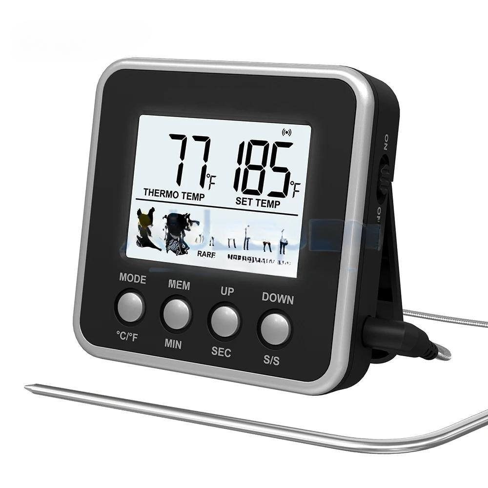 

Цифровой термометр для духовки Кухонный термометр для мяса Преобразование градусов Фаренгейта в градусы Цельсия Обратный отсчет/Таймер Подсветка ЖК-дисплея Термометр для барбекю