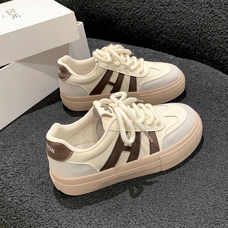 thick-soled German training shoes, spring and autumn white shoes for women's  new student versatile casual lace-up popular sports board shoes