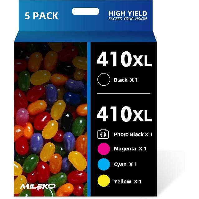 5 Pack 410XL Ink Cartridges for Epson 410 Ink Cartridges Combo Pack Remanufactured for Epson 410XL Works with Epson Expression XP-830 XP-7100 XP-640
