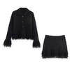 2025 Summer New Style Four-Color Optional Women's Fashion Suit Fringed Plaid Knitted Jacket & Fringed Skirt Suit