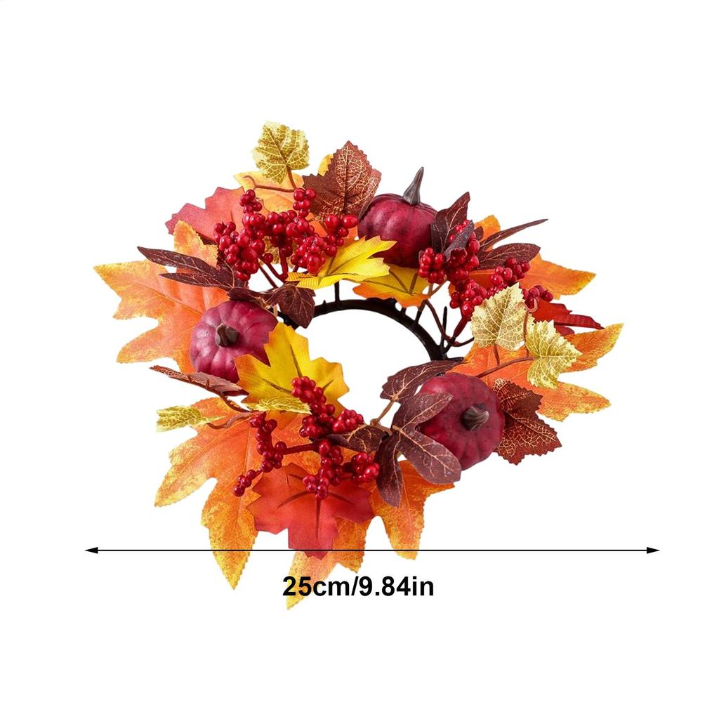 Candle Ring Artificial Wreath Decorative Ornament Rustic Maple Leaves Fall Wreath for Party Living Room Festival Table Farmhouse