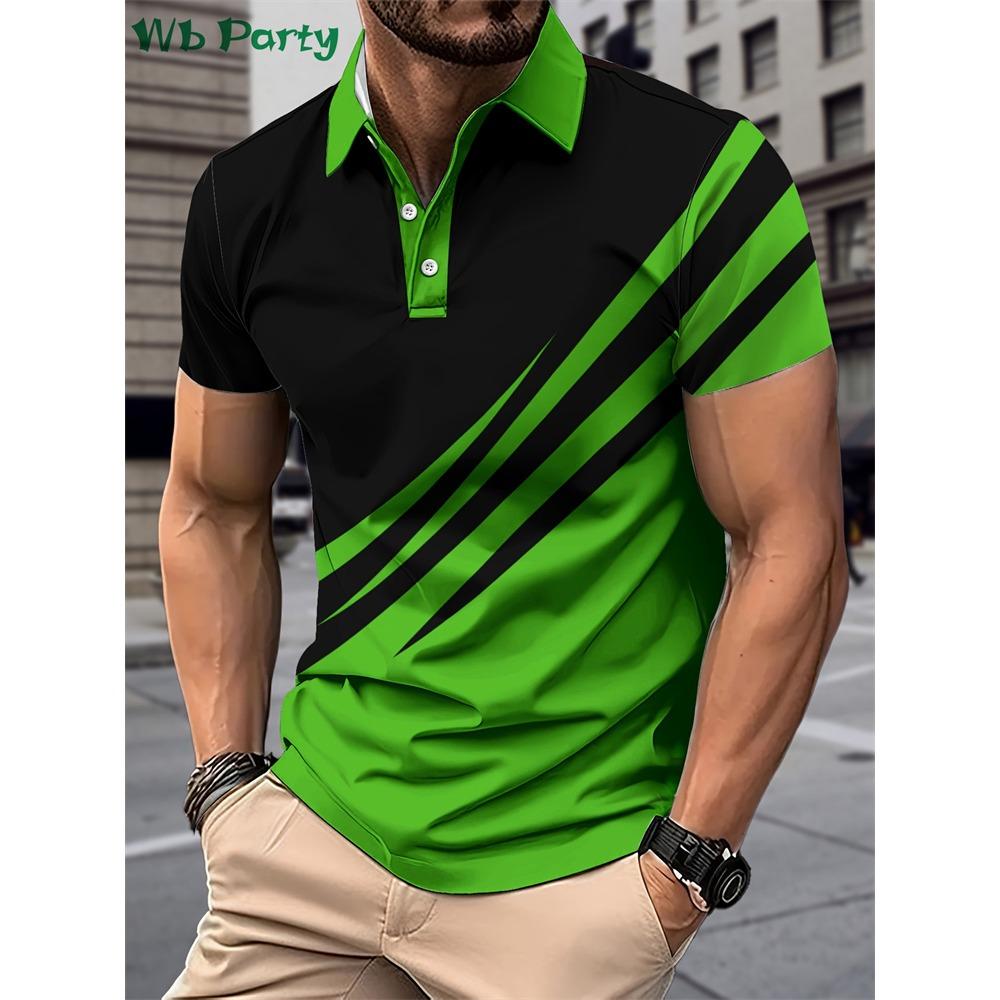 Stripe printed men's shirt fashion T-shirt